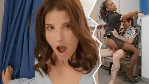 Dunkelhaarige Ist überrascht, Aber Stewardess Glücklich, Verprügelt