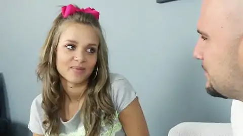 Light-haired Teen With Petite Bra-stuffers Talking To A Shaved Fellow